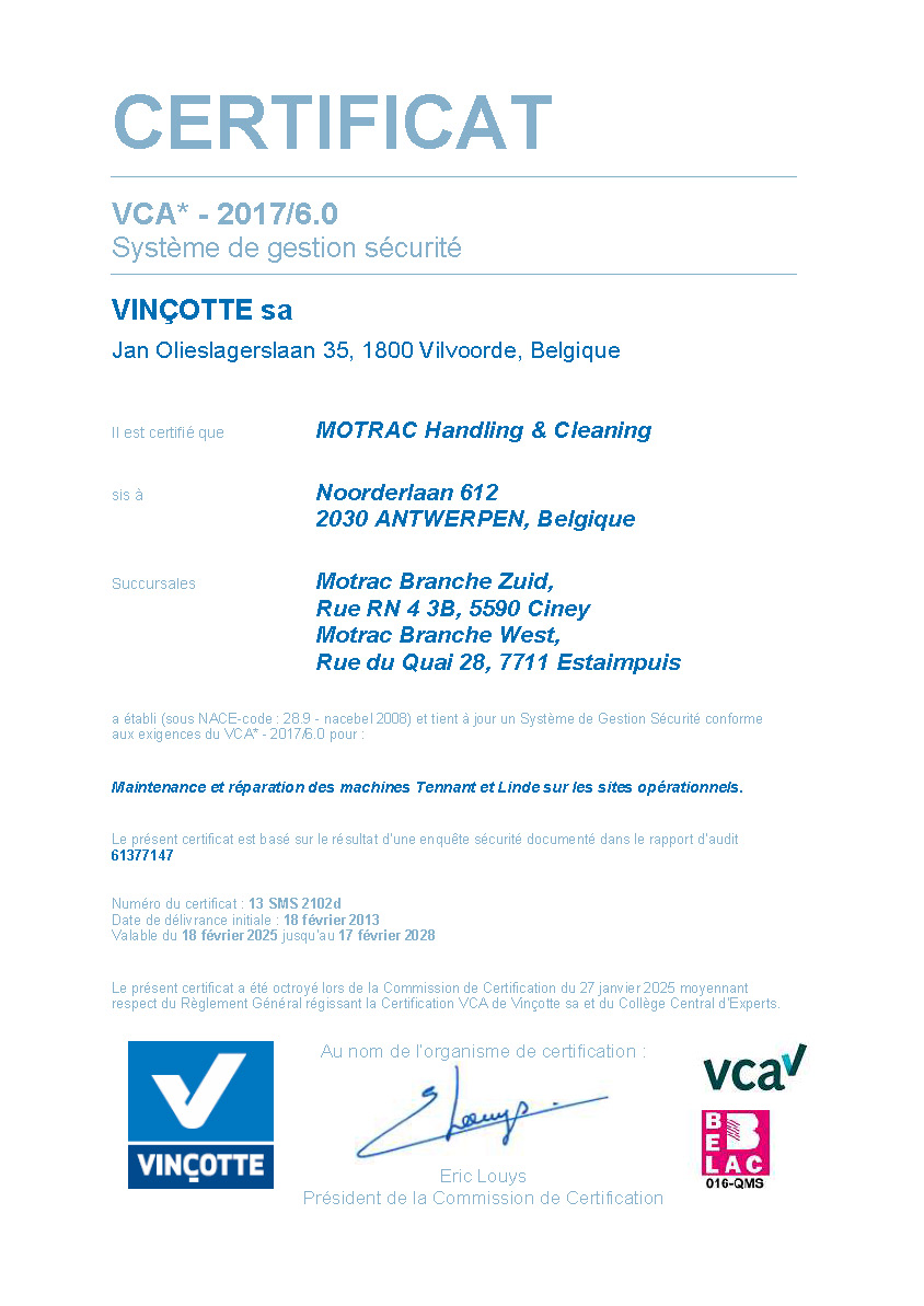VCA certificaat 2025 Motrac