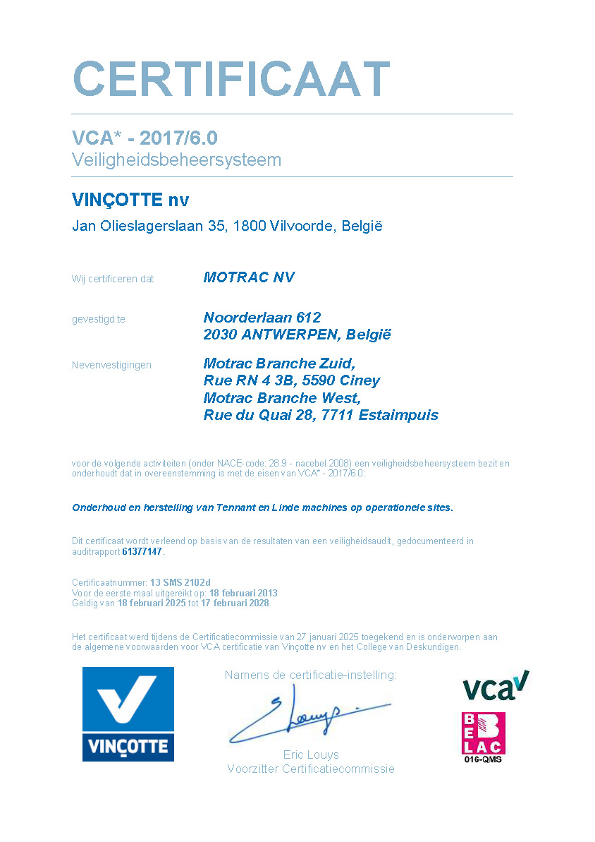 VCA certificaat 2025 Motrac